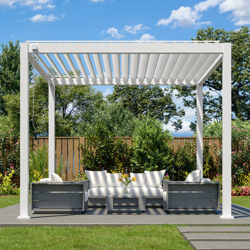 JOYESERY Outdoor Louvered Pergola Sun Shade Aluminum Pergola(White)-10'x10'
