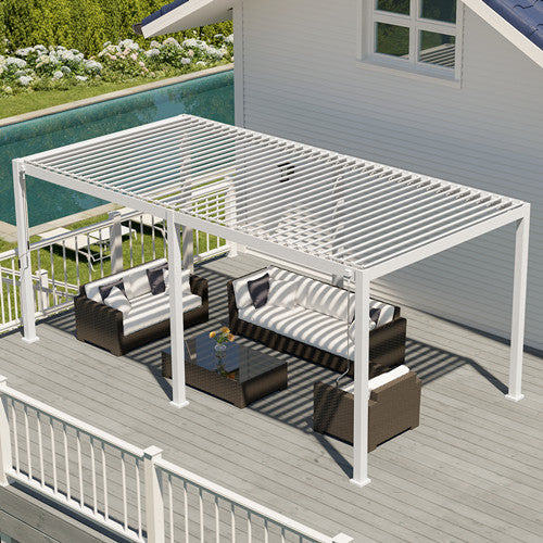 JOYESERY Outdoor Louvered Pergola Sun Shade Aluminum Pergola(White)-10'x20'