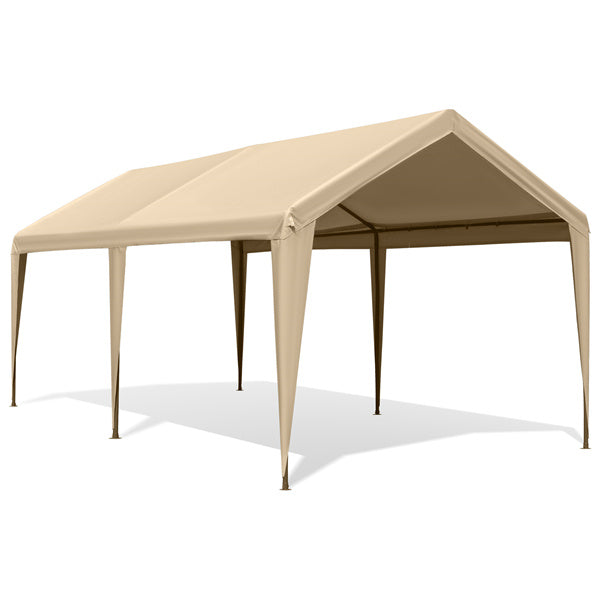 JOYESERY Carport, 10X20ft Heavy Duty Car Canopy with Powder-Coated Steel Frame, 6 Legs, Beige/White