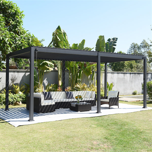 JOYESERY Outdoor Louvered Pergola Sun Shade Aluminum Pergola(Charcoal Black)-10'×20'