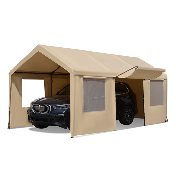 JOYESERY Carport, 10’ x 20’ Heavy Duty Carport with Roll-up Sidewall, Beige/Gray