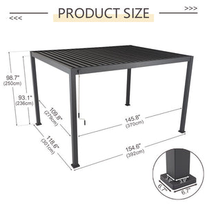 JOYESERY Outdoor Louvered Pergola Sun Shade Aluminum Pergola(Charcoal Black)-10'x13'