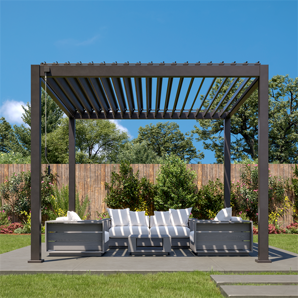JOYESERY Outdoor Louvered Pergola Sun Shade Aluminum Pergola(Charcoal Black)-10'x10'