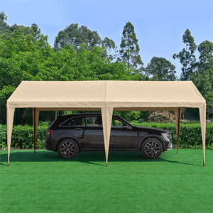 JOYESERY Carport, 10X20ft Heavy Duty Car Canopy with Powder-Coated Steel Frame, 6 Legs, Beige/White