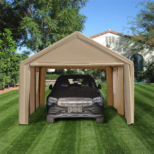 JOYESERY Carport, 12'x20' Extra Large Heavy Duty Carport with Roll-up Ventilated Windows, Beige/Gray