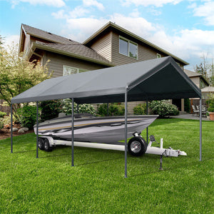 JOYESERY Carport, 10’ X 20’ Heavy Duty Car Canopy with Powder-Coated Steel Frame, 8 Legs, Gray/White