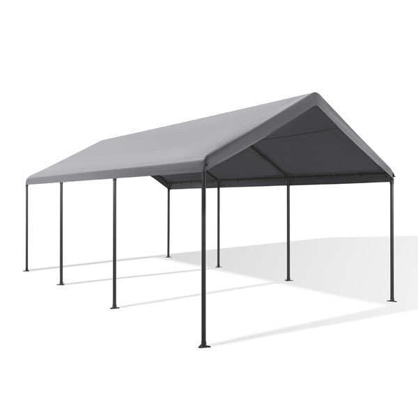 JOYESERY Carport, 12’ X 20’ Heavy Duty Car Canopy with Powder-Coated Steel Frame, 8 Legs, Gray/Beige