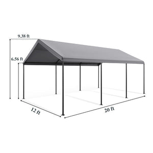 JOYESERY Carport, 12’ X 20’ Heavy Duty Car Canopy with Powder-Coated Steel Frame, 8 Legs, Gray/Beige